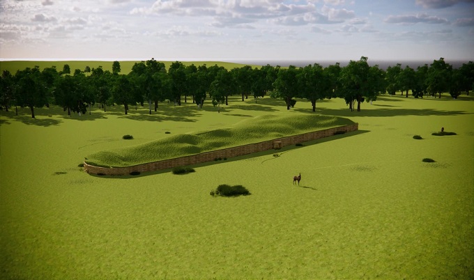 Image showing what the exterior of the cairn at Hazleton North may have looked like. Courtesy of Corinium Museum, copyright Cotswold District Council.
